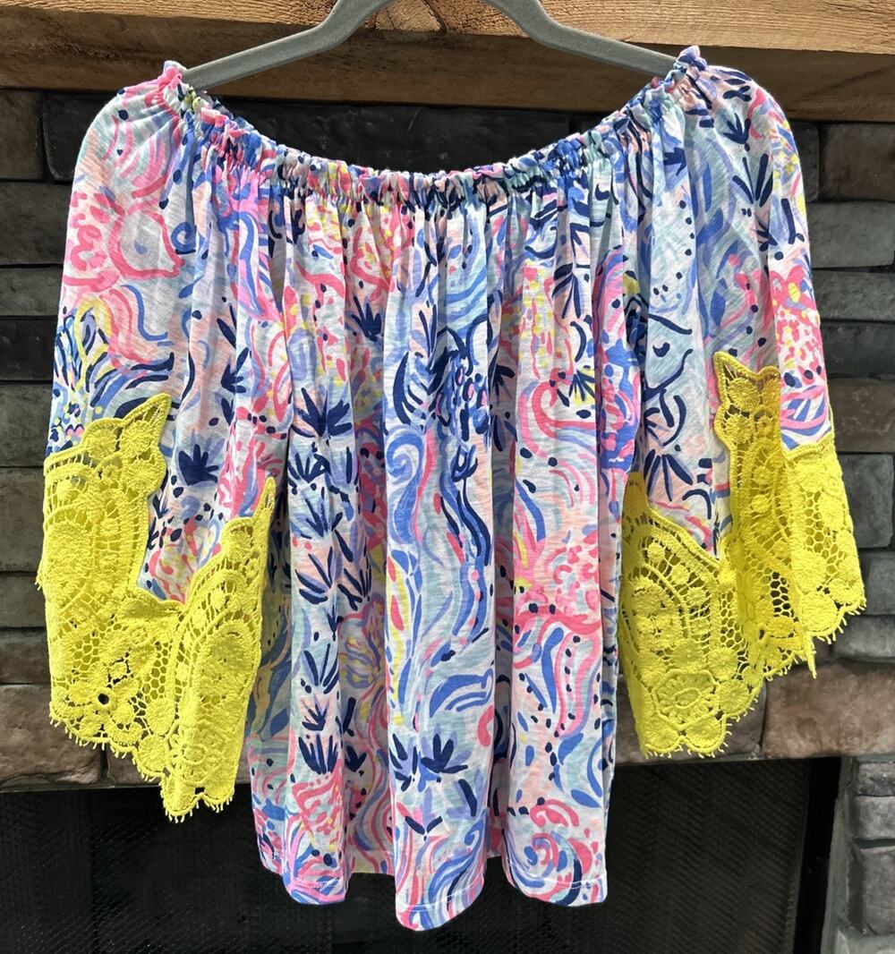 Lilly Pulitzer Zaylee Off The Shoulder Top Lace Short Sleeve Shirt XXS *B7